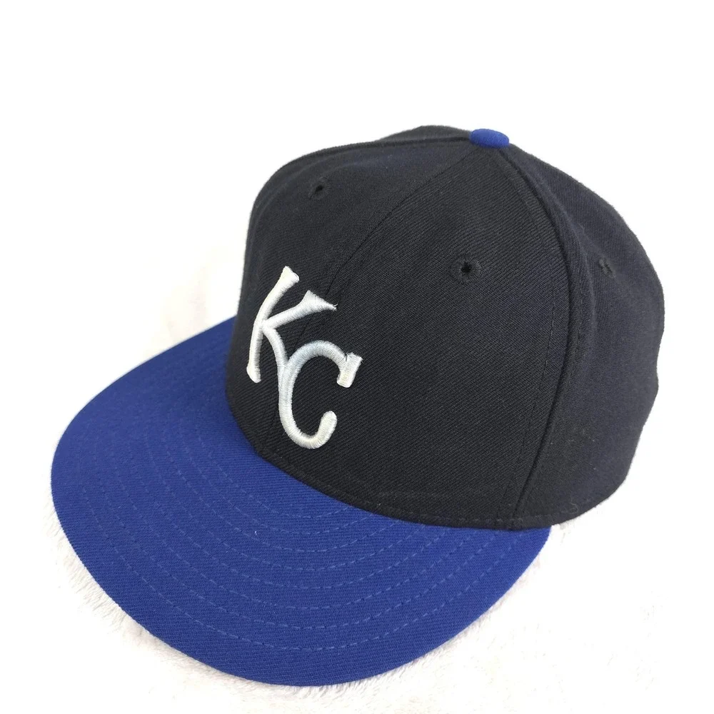 VINTAGE Kansas City Royals Hat Authentic Cap Wool Mens 7 5/8 Black‎ Blue MLB USA